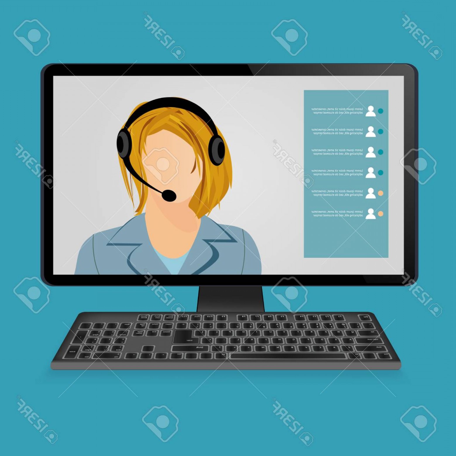 1560x1560 Photostock Vector Woman With Headphones On Computer Monitor Screen