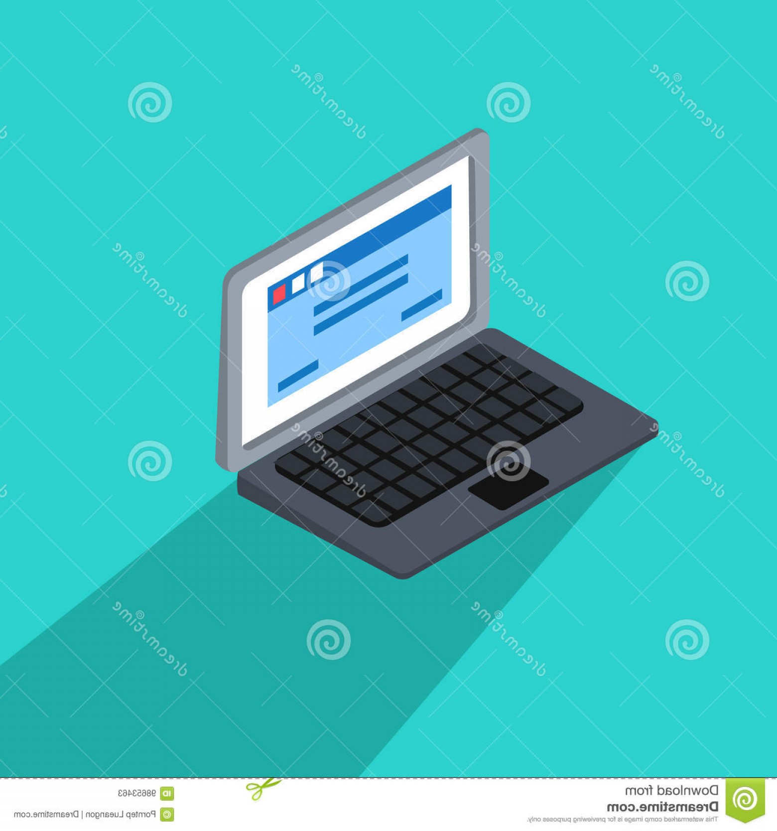 1560x1668 Stock Illustration D Laptop Blue Tab Screen Vector Flat Computer