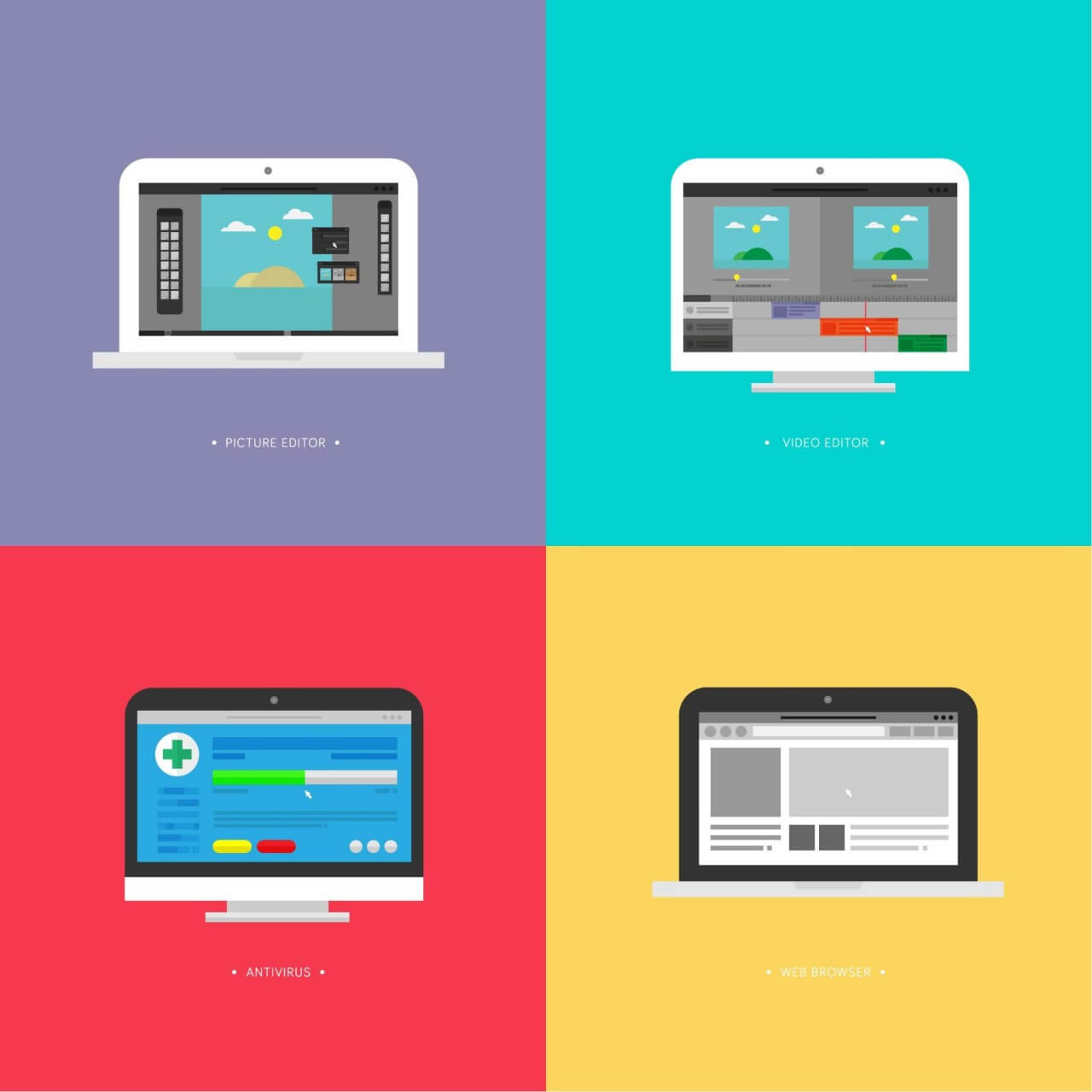 1280x1280 Free Vector Computer Screens Running Programs