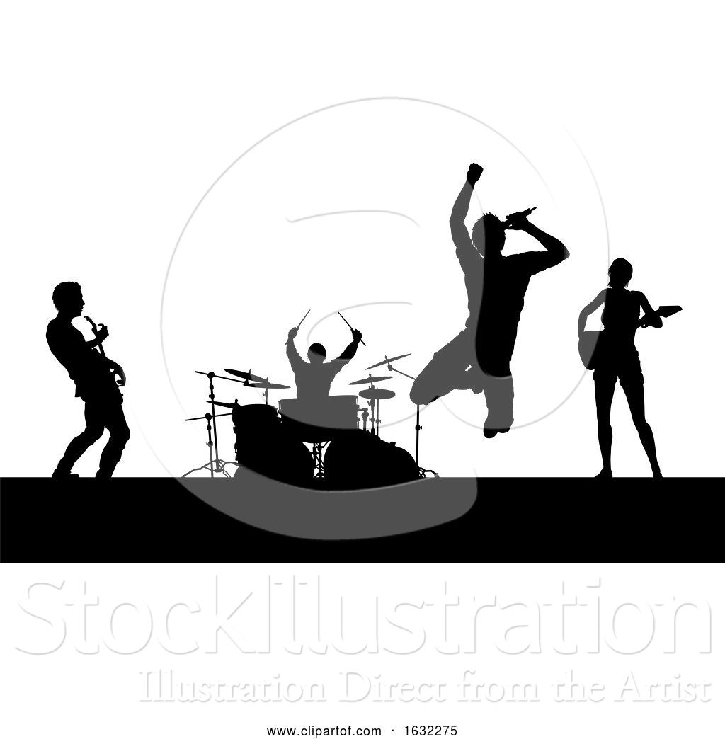 1024x1044 Vector Illustration Of Music Band Concert Silhouettes