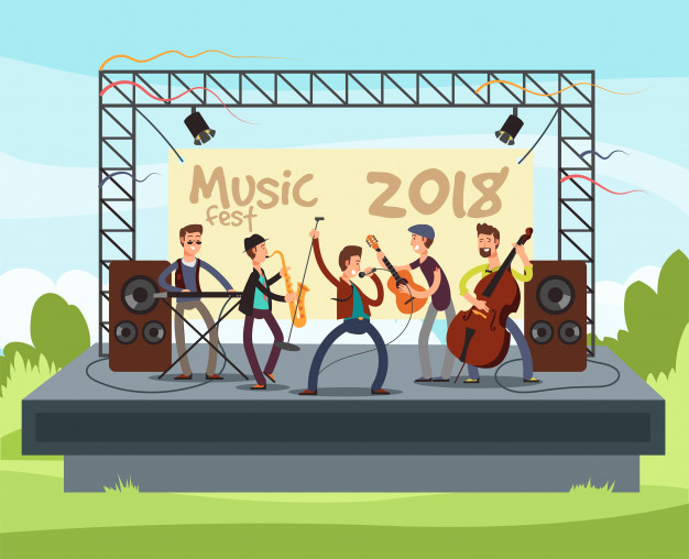 626x508 Outdoor Summer Festival Concert With Pop Music Band Playing Music