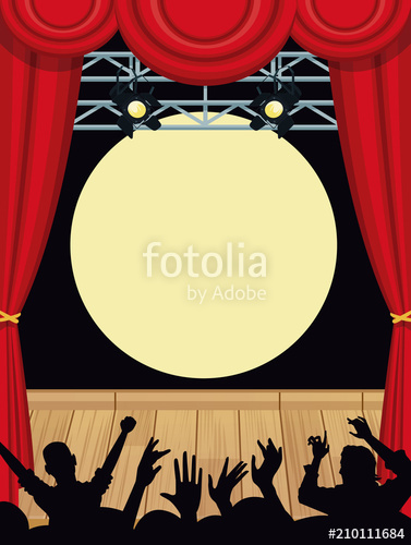377x500 Music Concert Stage With Fans Silhouettes Vector Illustration