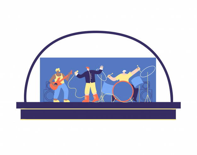 626x493 Concert Of Multi Ethnic Musical Band Stage Vector Vector Premium