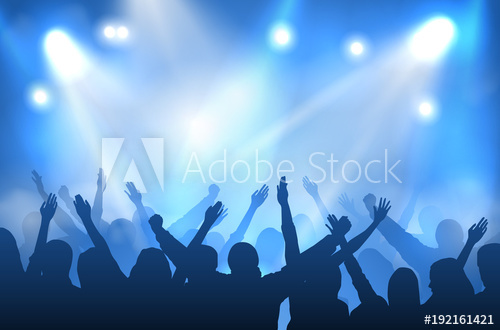 500x330 Vector Concert Stage Illuminated With Blue Lights And Silhouettes