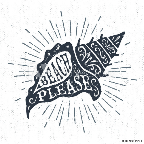 500x500 Hand Drawn Vintage Label, Retro Badge With Textured Conch Seashell