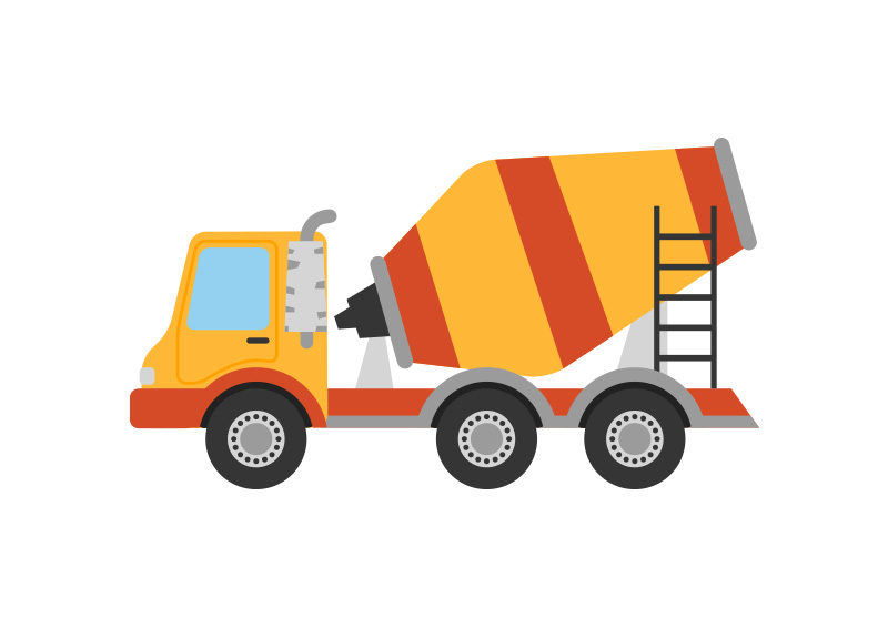 800x566 Concrete Mixer Truck Flat Vector
