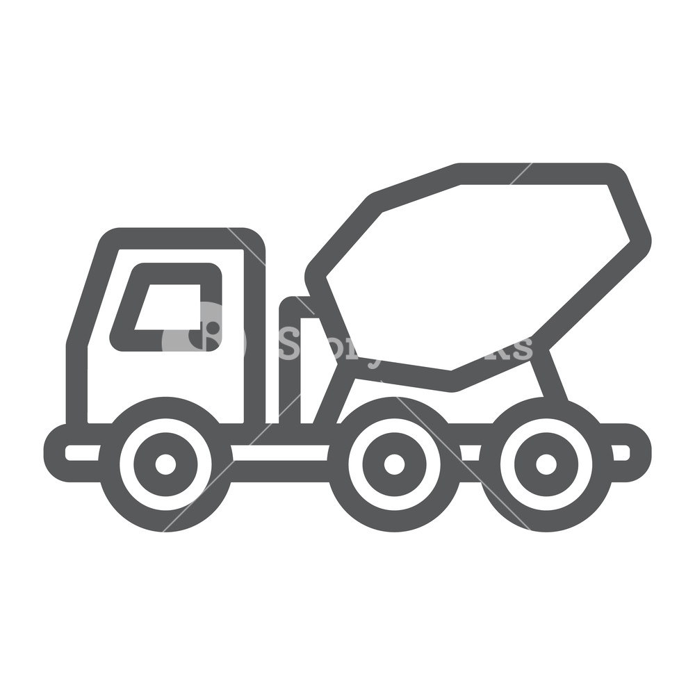 1000x1000 Concrete Mixer Truck Line Icon, Transport And Build, Construction