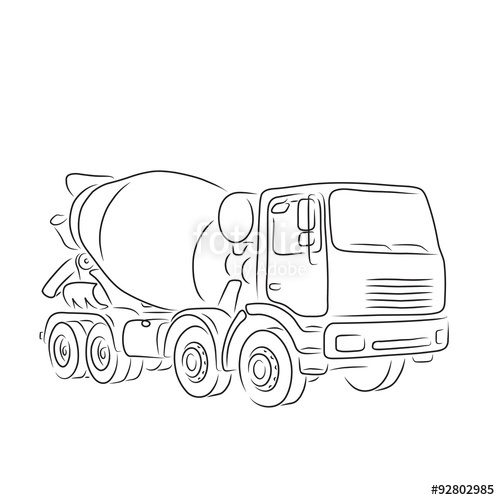 500x500 Outline Of Concrete Mixer Truck, Vector Illustration Stock Image