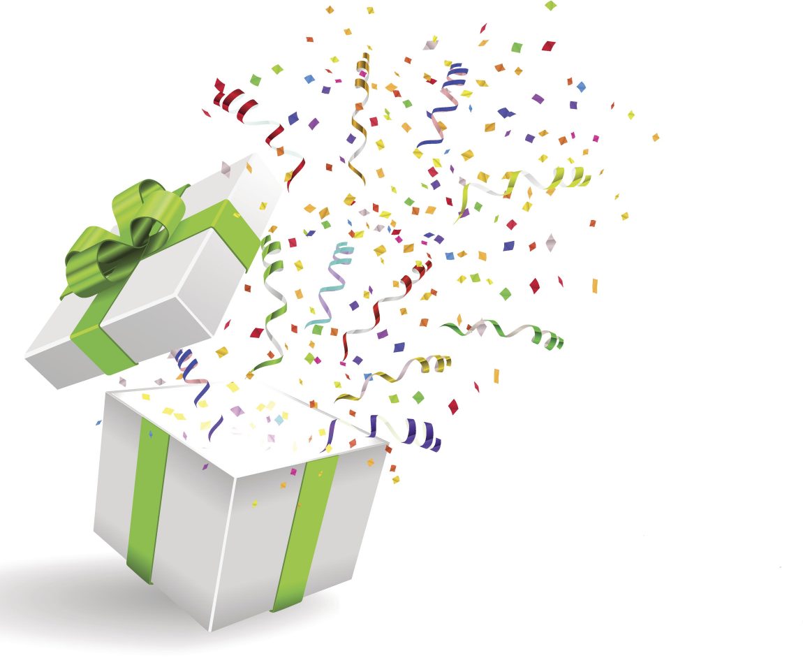 1150x962 Open Giftbox With Confetti Vector Background