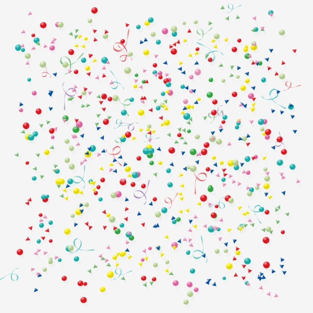 640x640 Colorful Confetti Shapes With Ribbon Geometric, Confetti, Vector