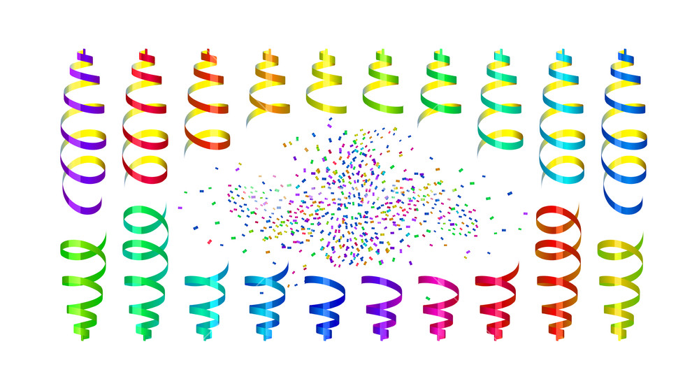 1000x552 Background With Party Streamers And Confetti, Vector Illustration