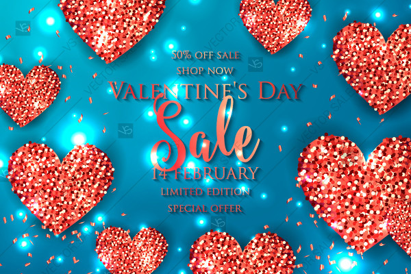600x400 Happy Valentines Day Sale Banner With Sparkling Glitter Gold