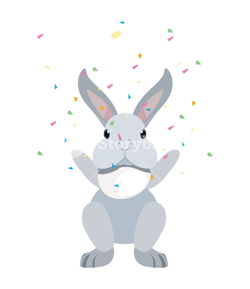 867x1000 Cute Rabbit Animal Falling Confetti Vector Illustration Royalty
