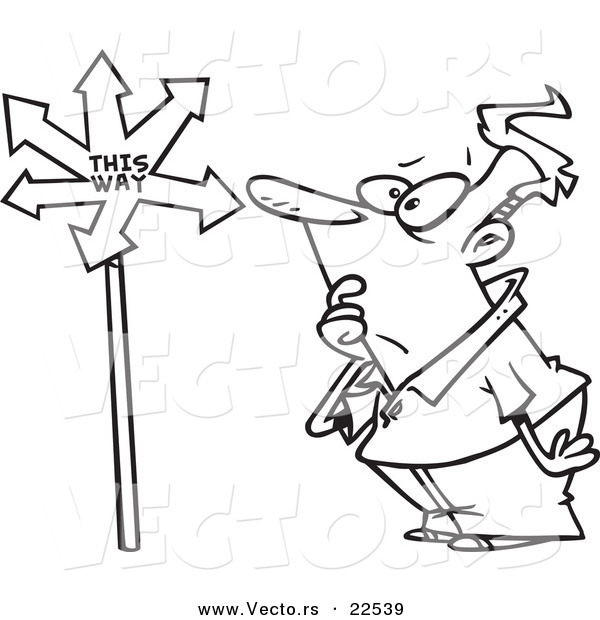 600x620 Vector Of A Cartoon Confused Man Viewing An Arrow Sign