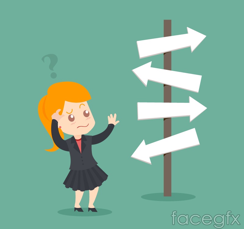 800x751 Road Signs Confused Business Before Women Vector Illustration