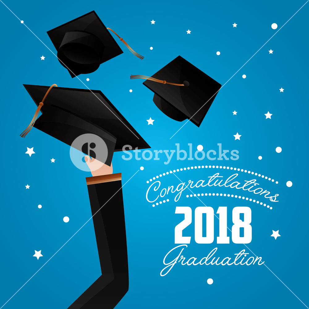 1000x1000 Congratulations Graduation Hats In The Air Stars Background Vector