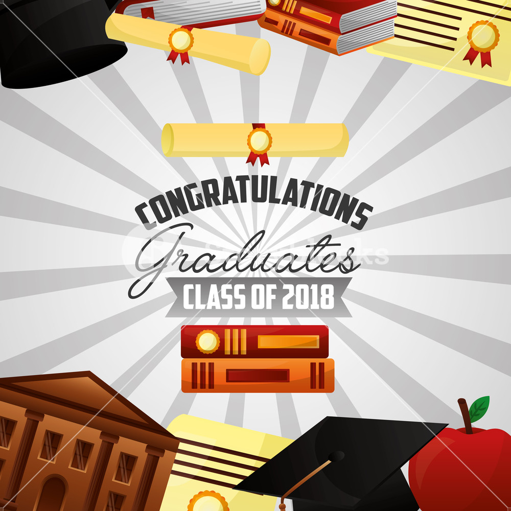 1000x1000 Congratulations Graduation School Building Books Hats Certificates