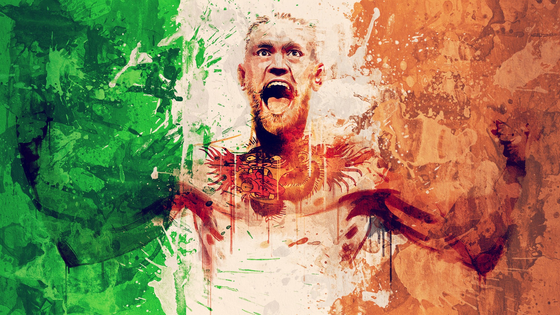 1920x1080 Wallpaper Painting, Illustration, Portrait, Flag, Ireland