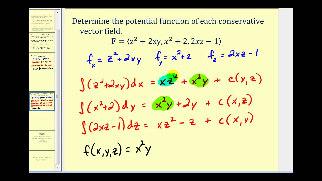 1280x720 Determining The Potential Function Of A Conservative Vector Field