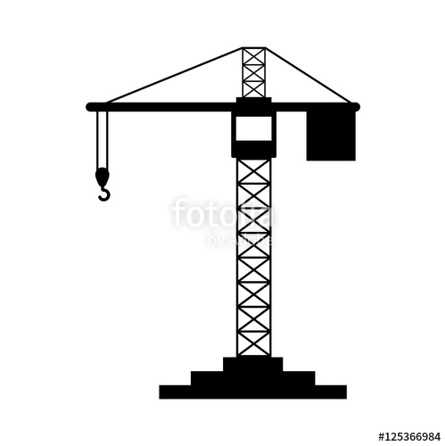 500x500 Black Silhouette Construction Tower Crane Vector Illustration