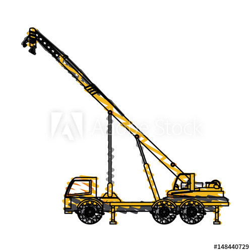 500x500 Color Crayon Stripe Cartoon Construction Crane Truck Vector