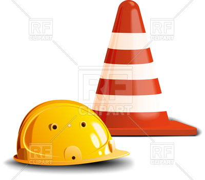 400x352 Yellow Construction Helmet And Red Road Cone Vector Image