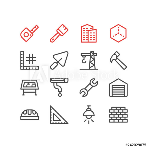 500x500 Vector Illustration Of Construction Icons Line Style Editable