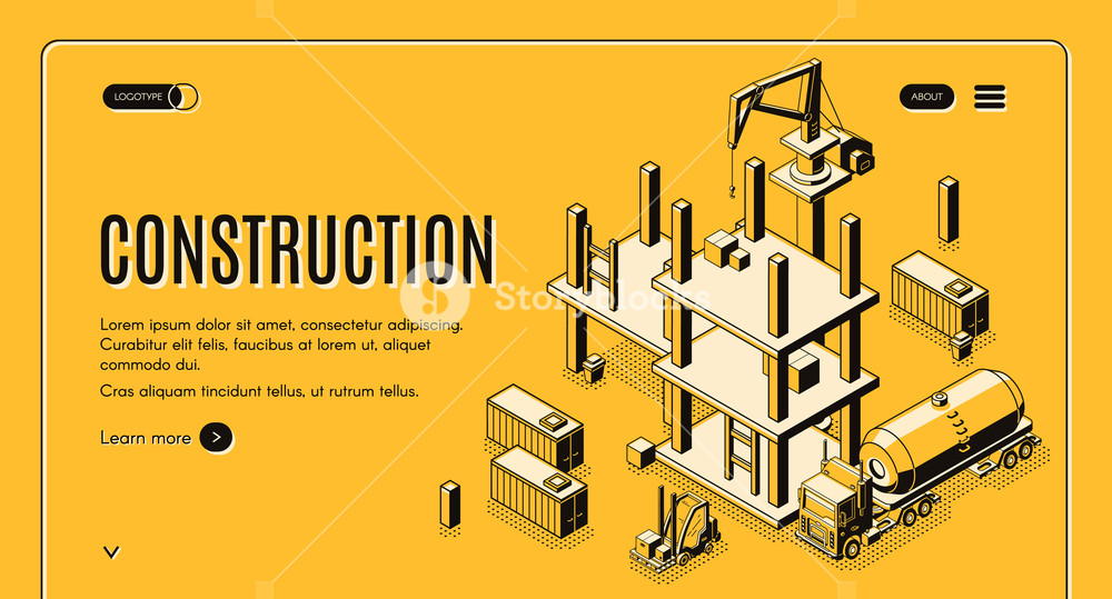 1000x539 Construction Company Isometric Vector Web Banner With Tank Truck