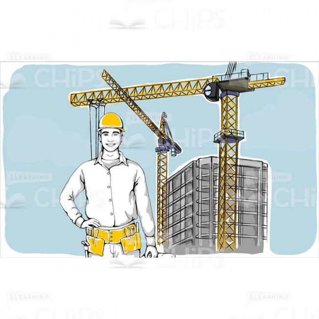650x650 Builder Stands In Front Of Construction Site Vector Background
