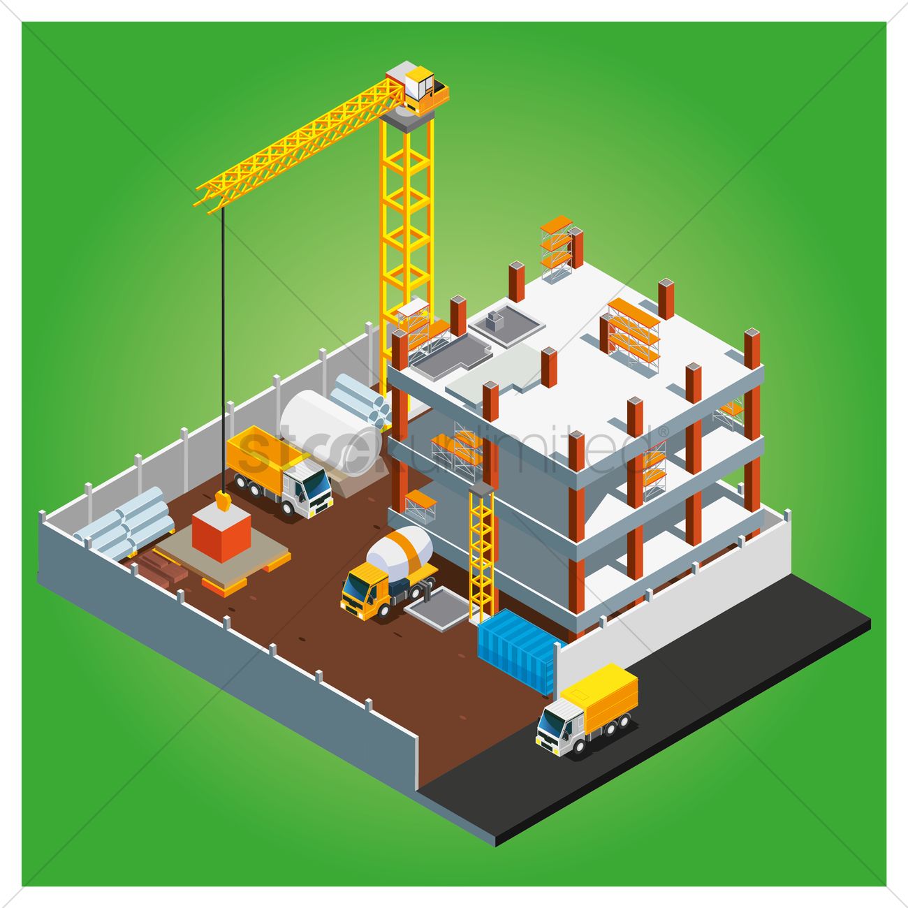 1300x1300 Isometric Of Construction Site Vector Image