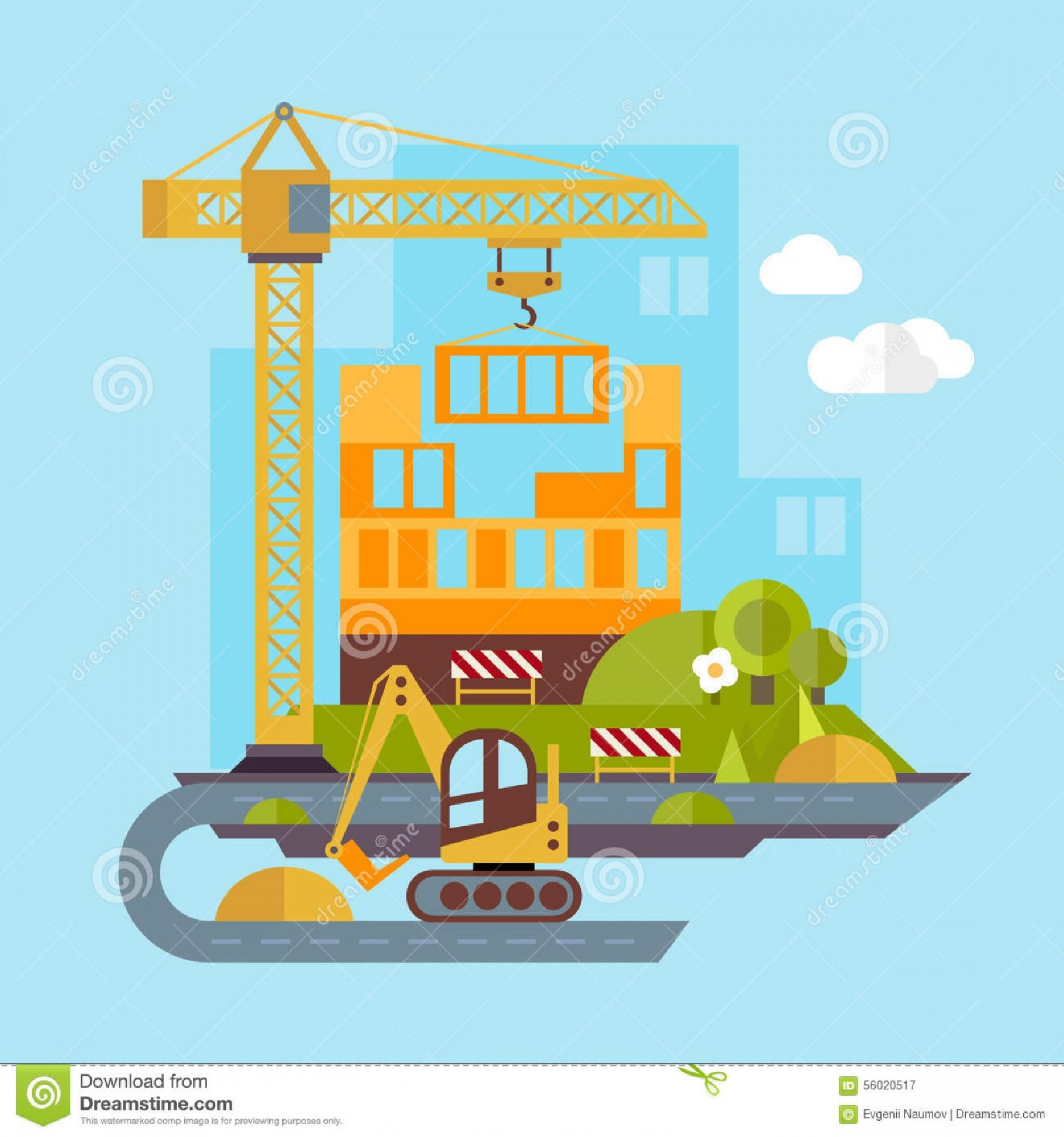 1872x2001 Stock Illustration Construction Site Building Flat Illustration