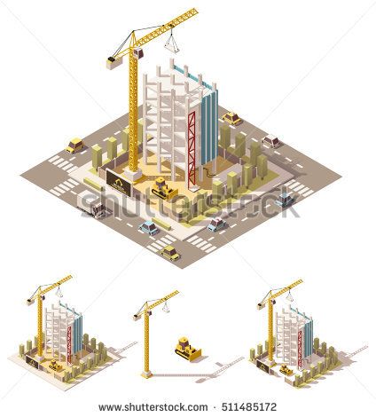 424x470 Vector Isometric Low Poly Building Construction Site Random