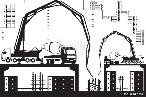500x334 Concrete Pump Trucks On Construction Site