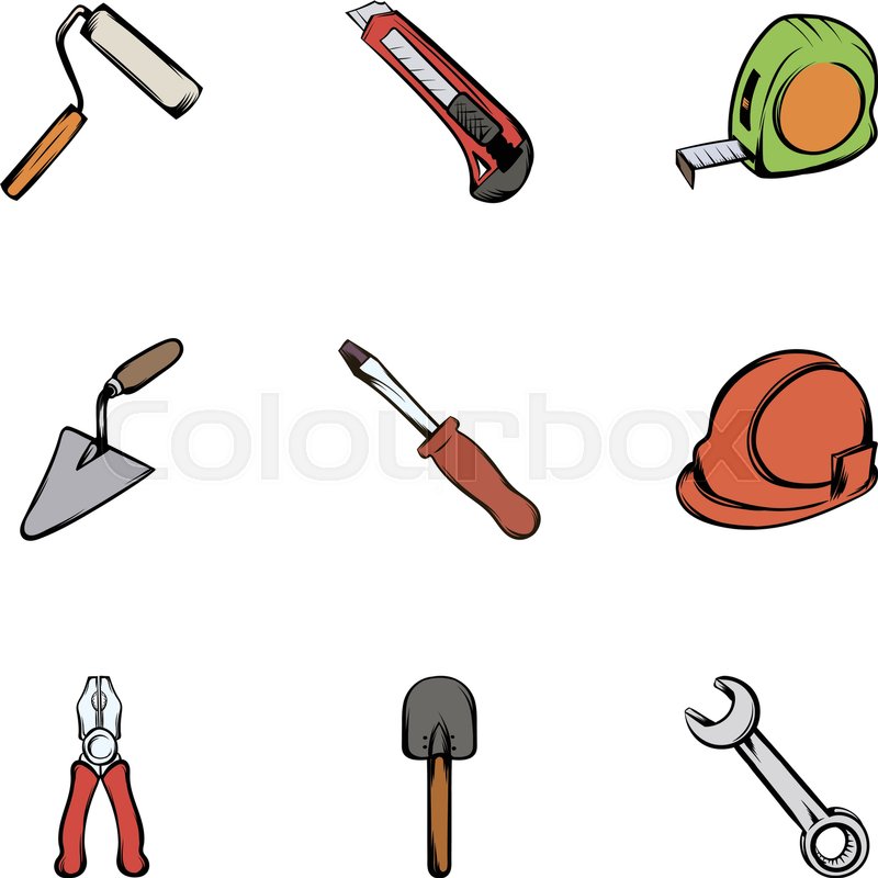 Construction Tools Icons Set Cartoon Stock Vector Colourbox 800x800 Construction Tools Icons Set Cartoon Stock Vector Colourbox
