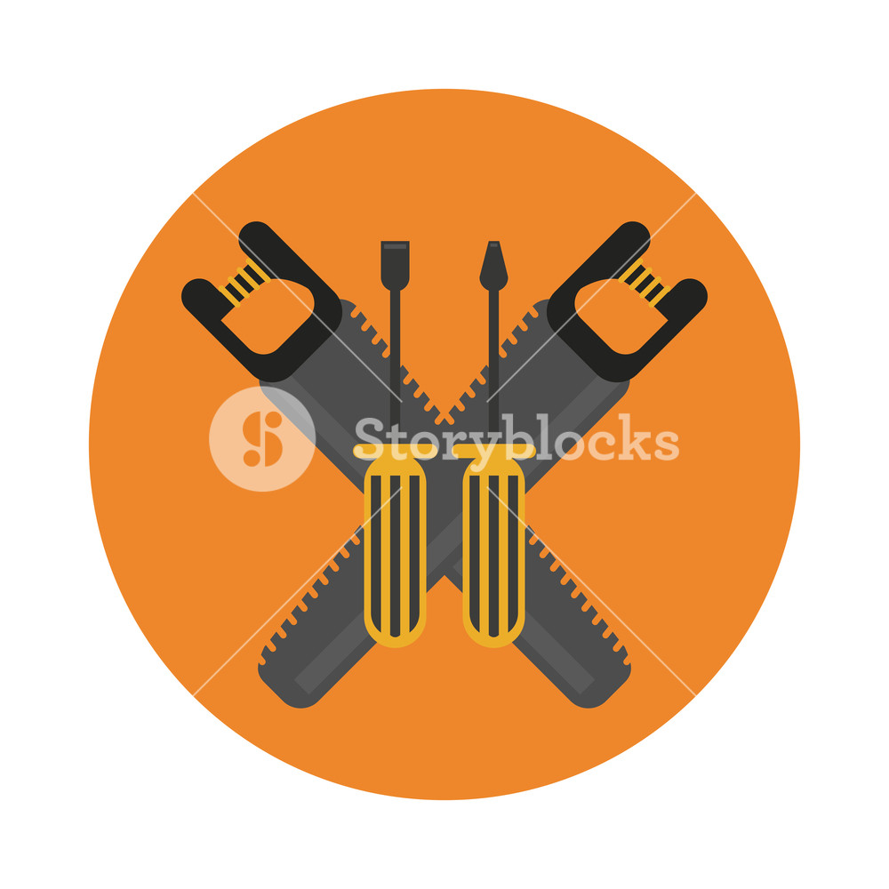 Construction Tools Saw And Scredriver Round Icon Vector 1000x1000 Construction Tools Saw And Scredriver Round Icon Vector