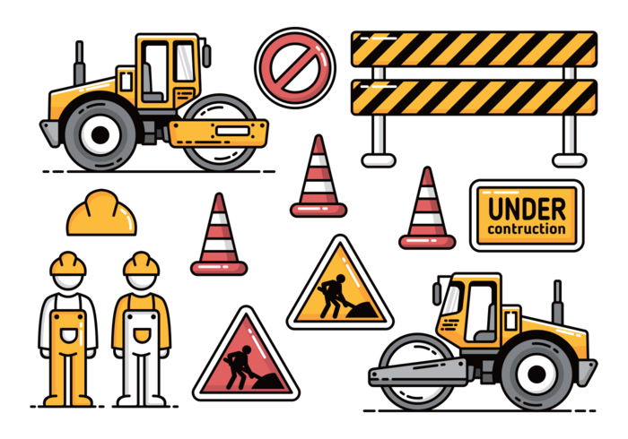 700x490 Road Construction With Road Roller Vector Icons