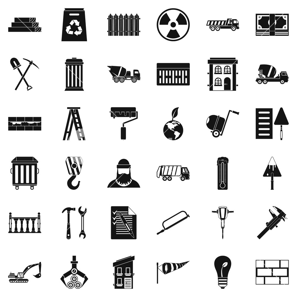 1000x1000 Building Construction Icons Set Simple Style Of Building