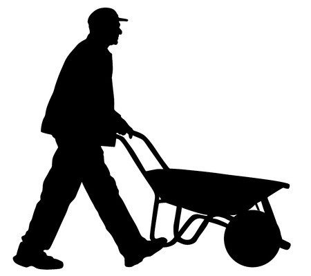 450x399 Construction Worker Walking With Wheelbarrow Vector Silhouette
