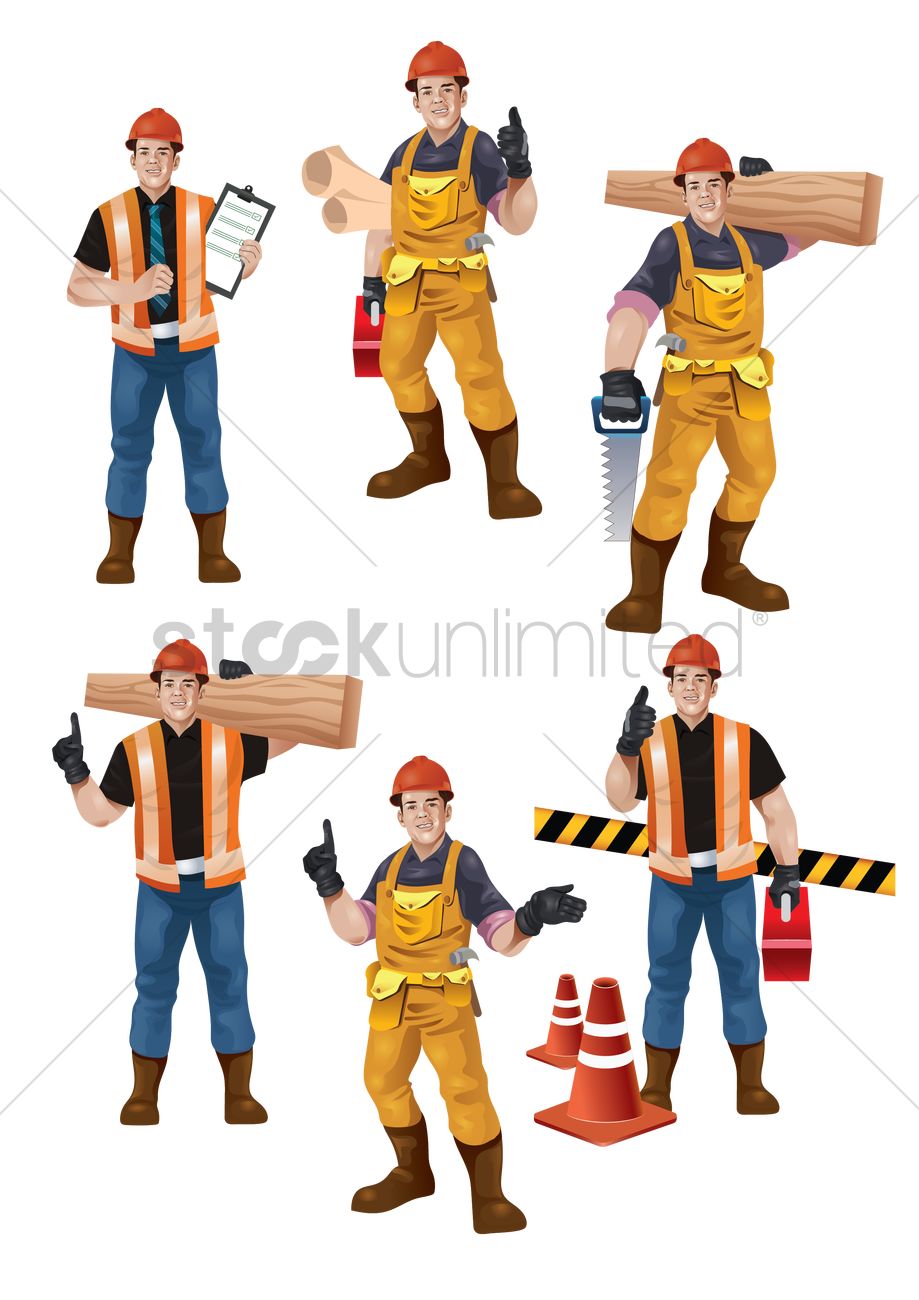 919x1300 Set Of Construction Workers Vector Image