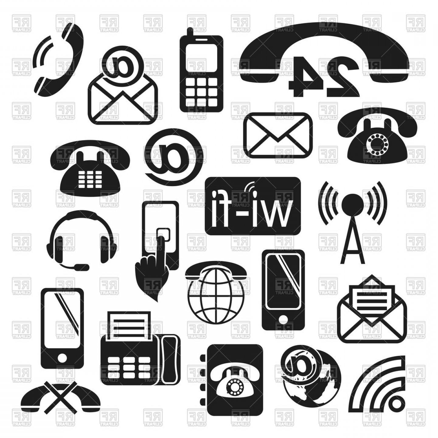 1440x1440 Set Of Contact Icons Wifi Telephone Email Fax Vector Clipart