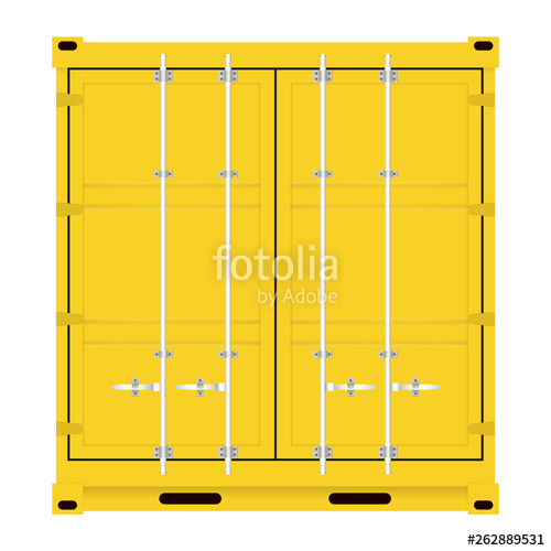 500x500 Yellow Locked Cargo Shipping Container Front View Vector