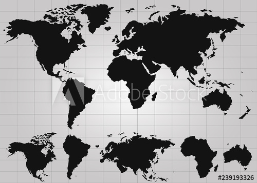 500x357 The Earth, World Map On Gray Background Separate Continents