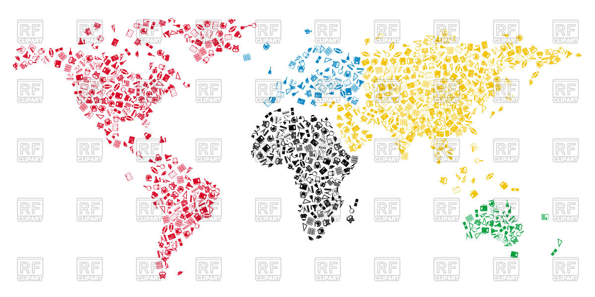 1200x600 World Map With Education Icons In Contours Of Continents Vector