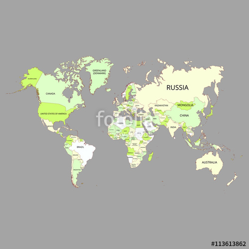 500x500 World Map With The Name Of Countries And Continents Vector