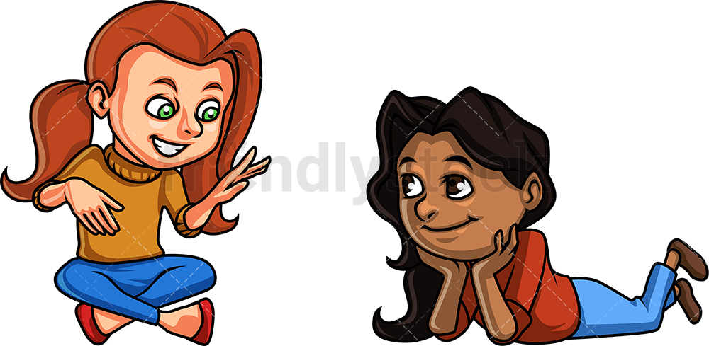 1000x489 Kids Having A Conversation Cartoon Clipart Vector