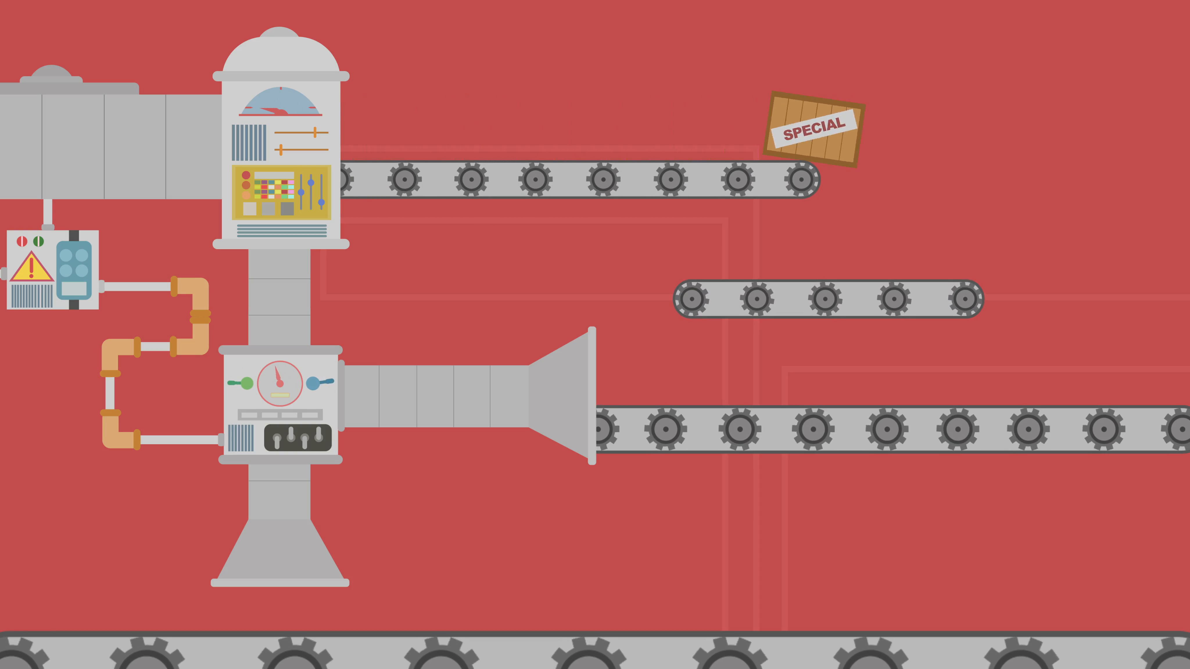 4096x2304 Colorful Cartoon Factory Background Seamless Loop, Vector Parcels