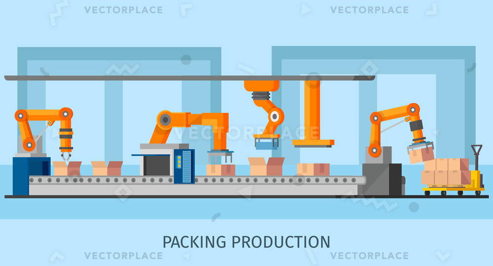 1000x540 Industrial Packing System Process Template Robotic Vector