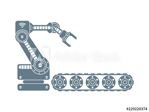 500x375 Industrial Robot And Conveyor Belt Vector Illustration