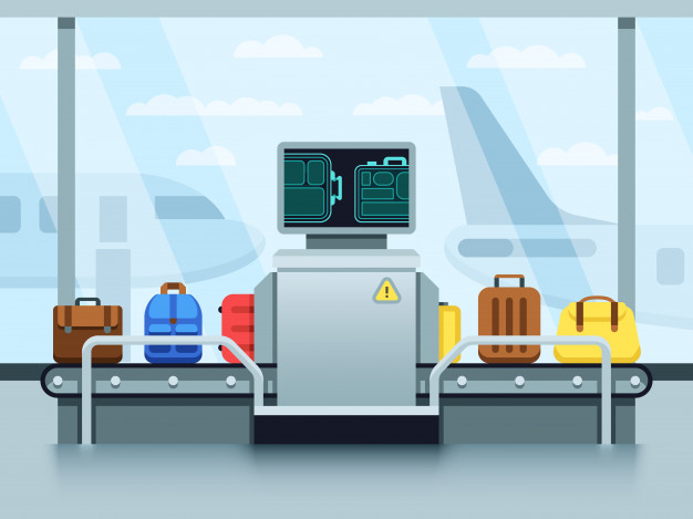 626x469 Airport Conveyor Belt With Passenger Luggage And Police Scanner