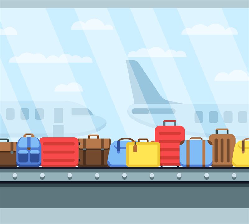 800x720 Airport Conveyor Belt With Passenger Luggage Bags Vector